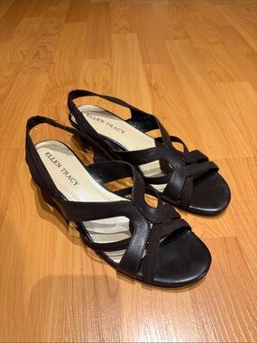 Ellen Tracy Brown Strappy Slingback Sandals
